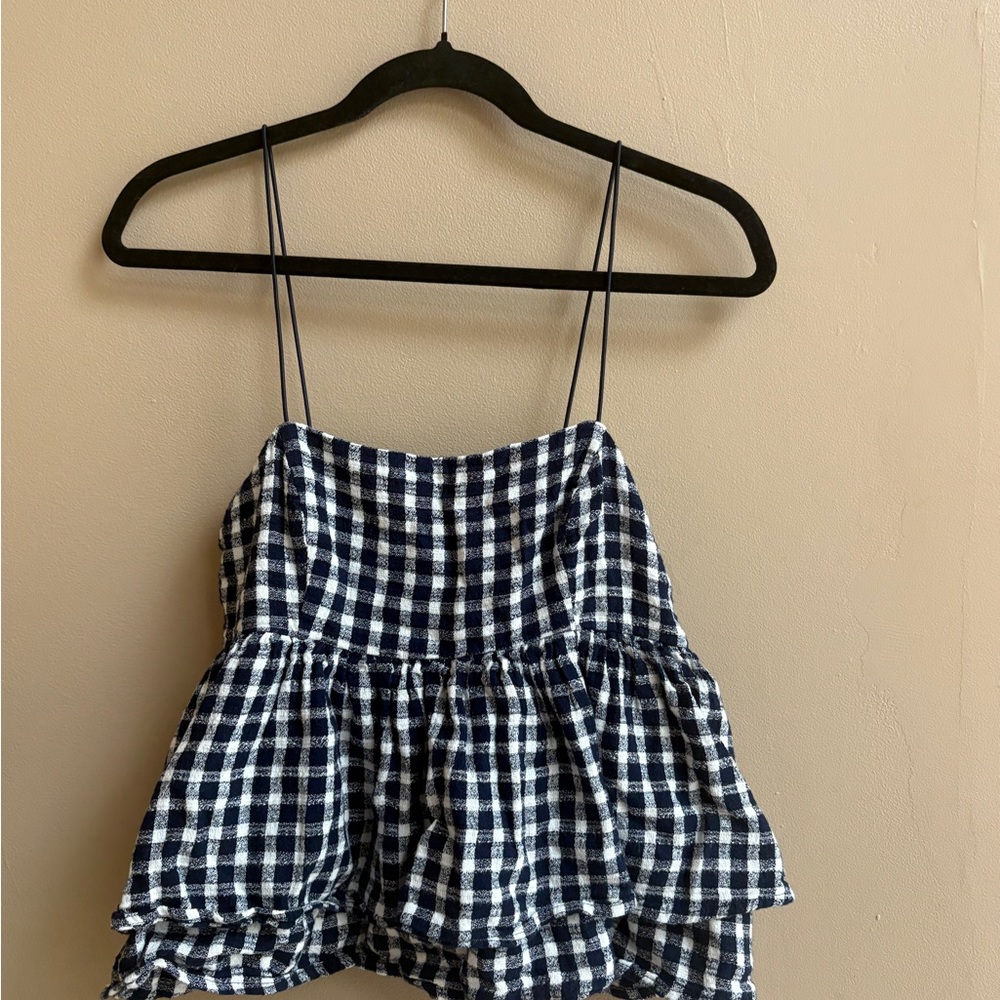 Navy and White Gingham BabyDoll Top